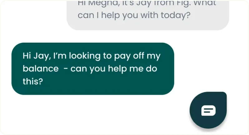 Chat conversation with Fig support about paying off a balance