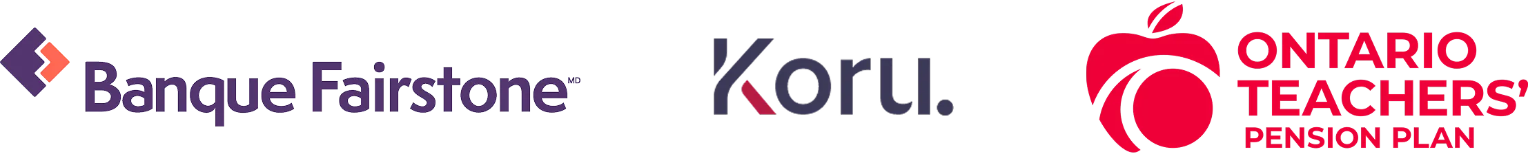 Logos de la Banque Fairstone, Koru, et du Régime de Retraite des Enseignants de l’Ontario