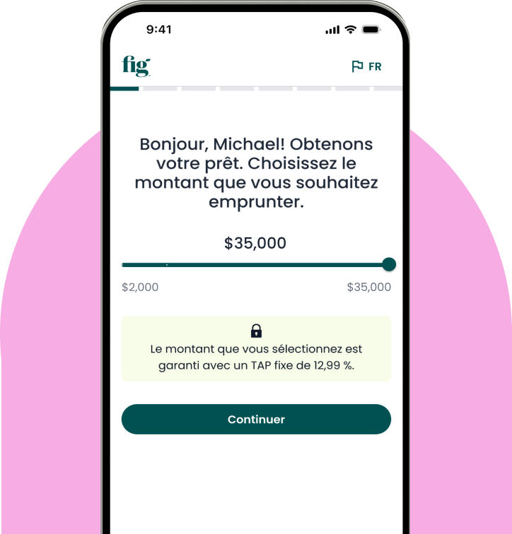 Écran de téléphone portable affichant la page de préqualification d’un prêt Fig.